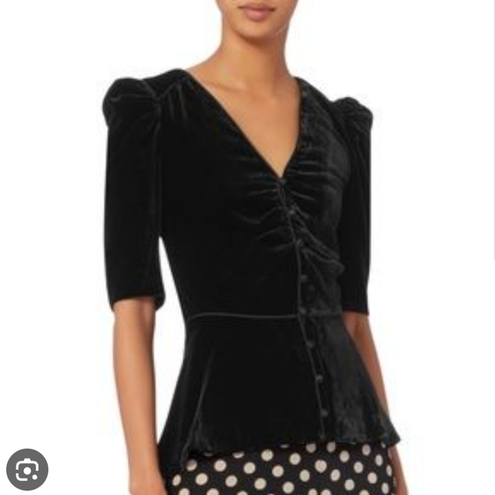 Veronica Beard Hayden Short Puff Sleeve Velvet Blouse